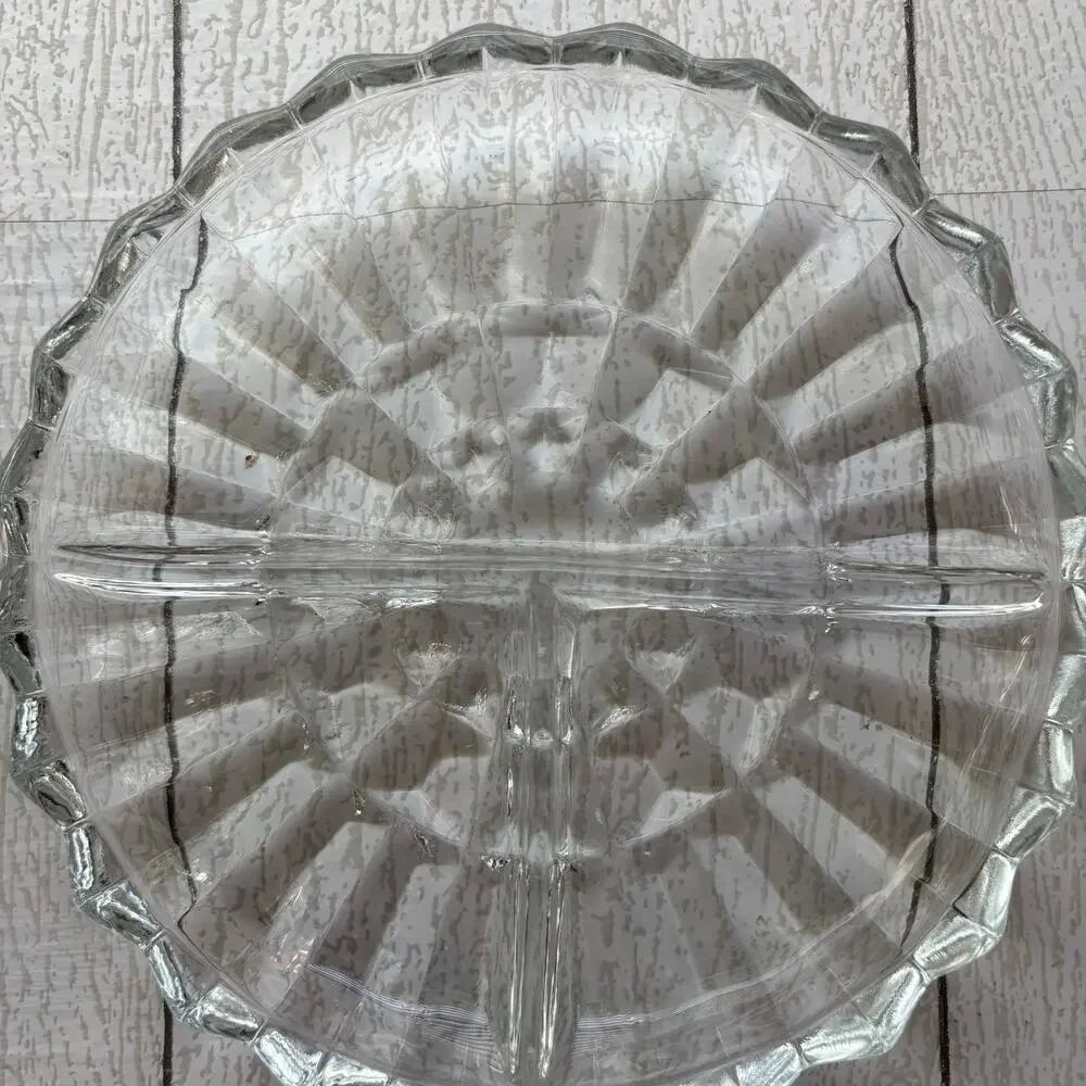 Clear Pressed Glass Round Relish Dish Scalloped Edge